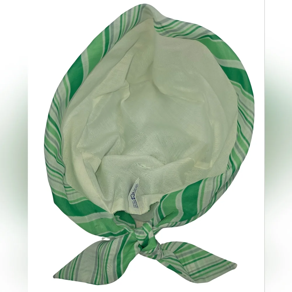 Vintage 60s Cathys Striped Green Tied Structured Head Scarf 3395-Z - Picture 6 of 12
